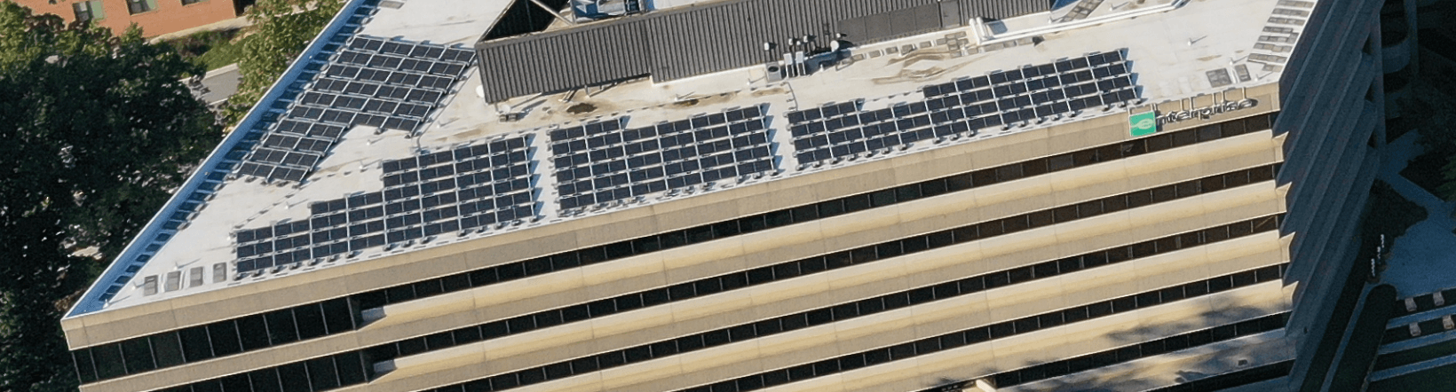 solar panels cover the rooftop of the Palisades office park